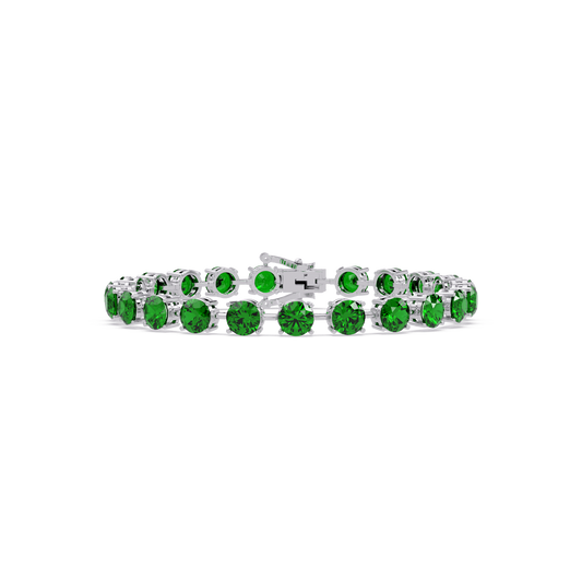 Round emerald green colorstone tennis bracelet in white gold