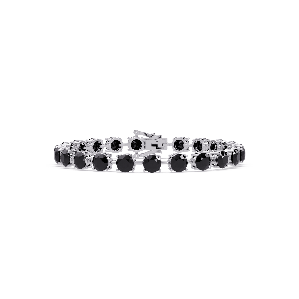 Round onyx colorstone tennis bracelet in white gold