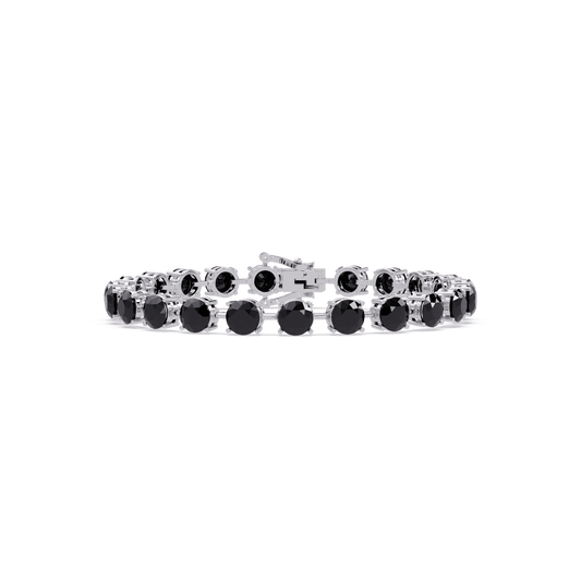 Round onyx colorstone tennis bracelet in white gold