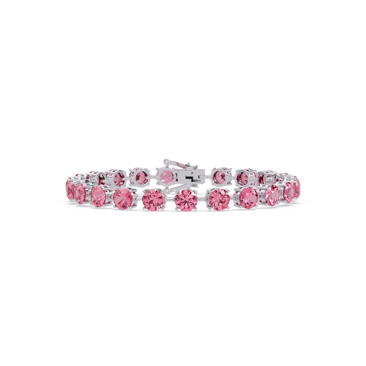 Round tourmaline pink colorstone tennis bracelet in white gold