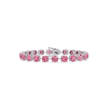 Round tourmaline pink colorstone tennis bracelet in white gold