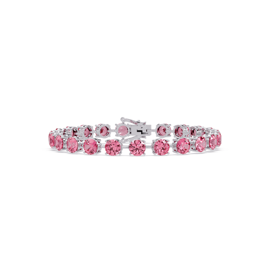 Round tourmaline pink colorstone tennis bracelet in white gold