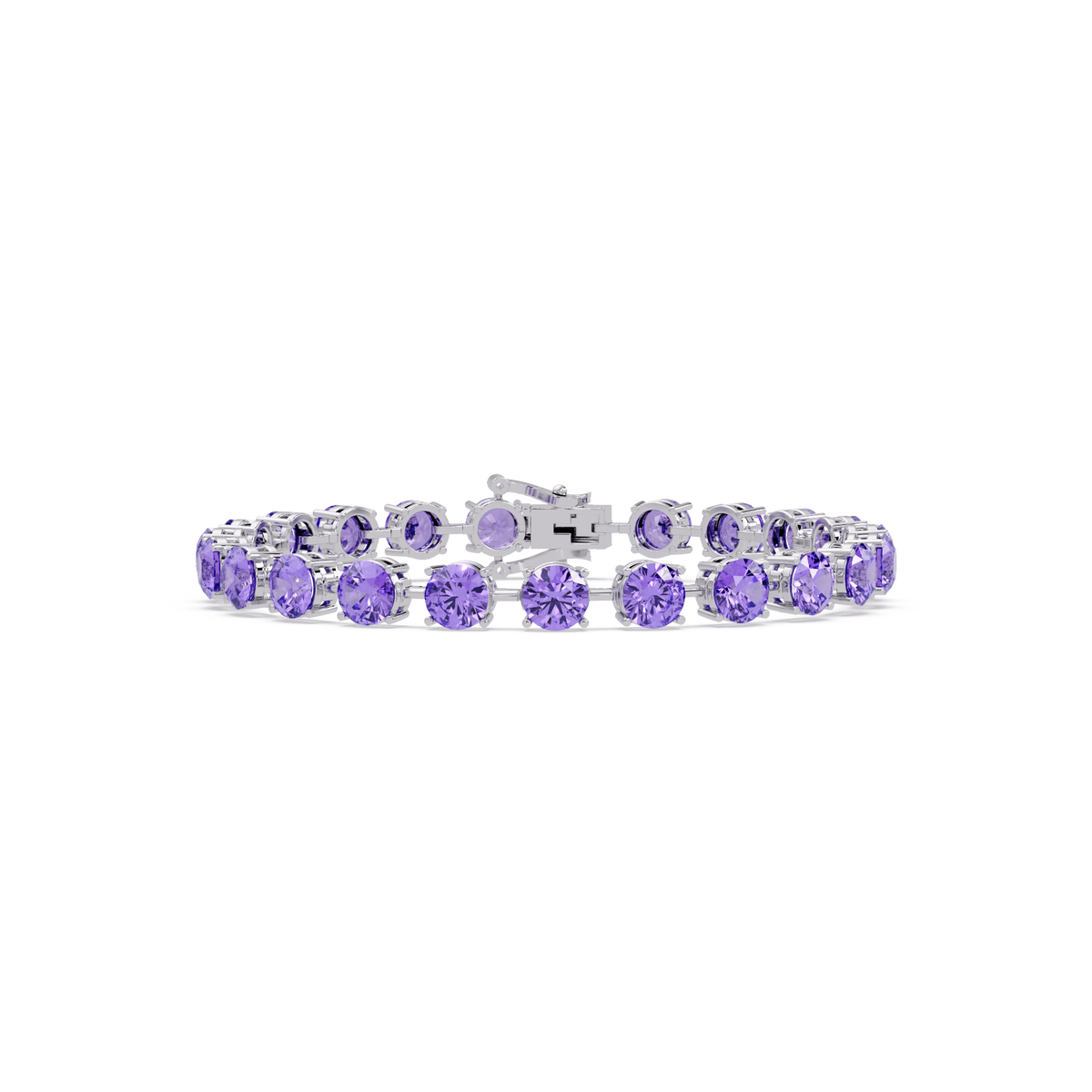 Round amethyst purple colorstone tennis bracelet in white gold