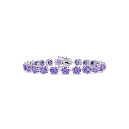 Round amethyst purple colorstone tennis bracelet in white gold