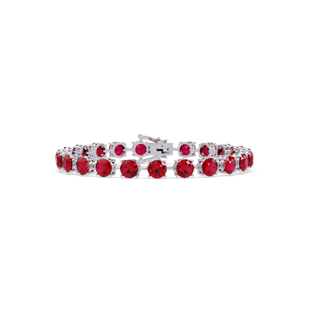 Round ruby red colorstone tennis bracelet in white gold