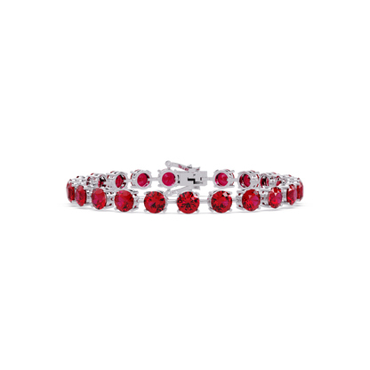 Round ruby red colorstone tennis bracelet in white gold