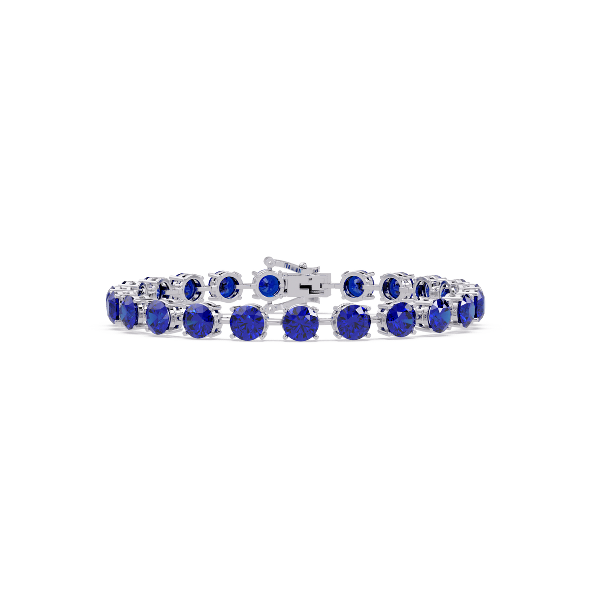 Round sapphire blue colorstone tennis bracelet in white gold