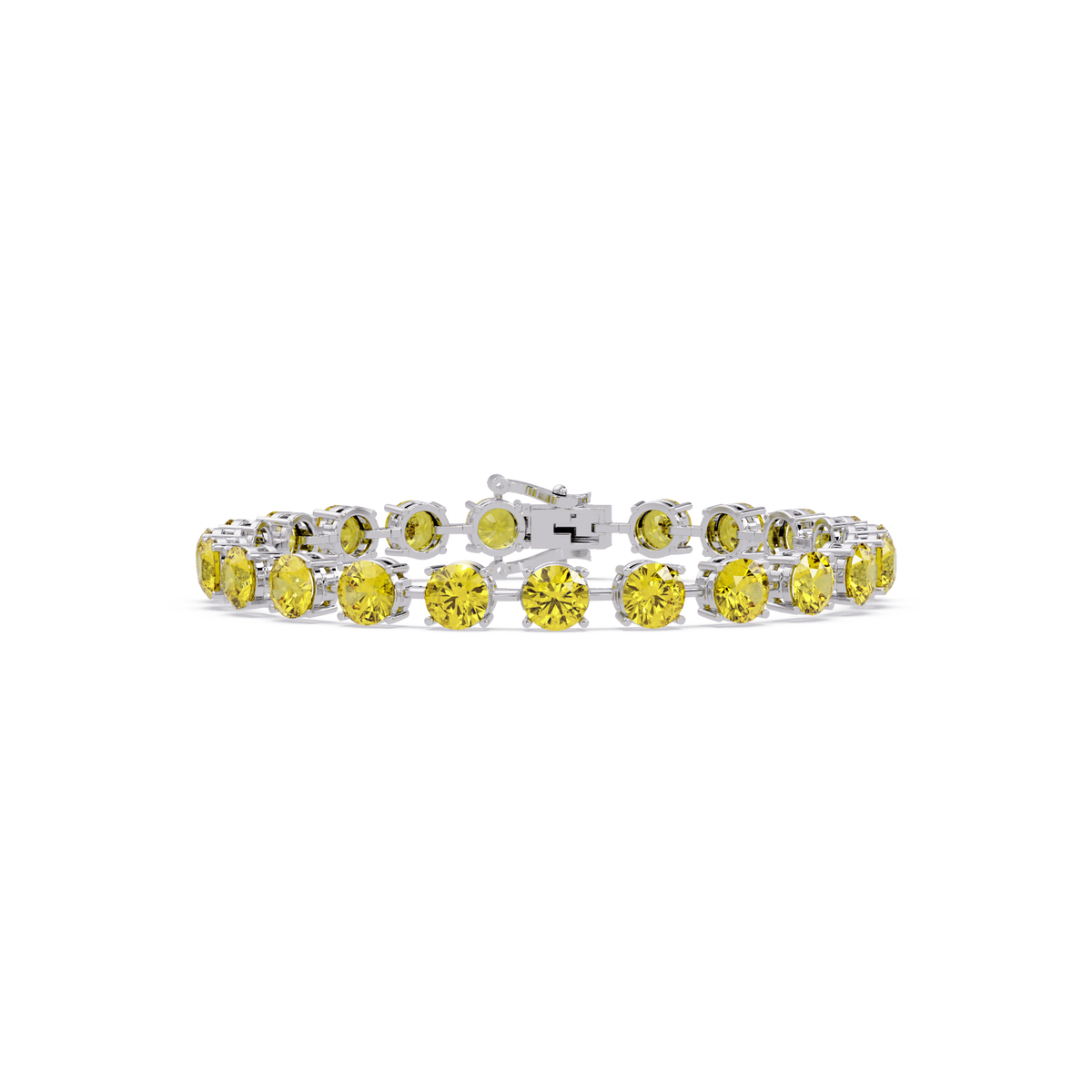 Round citrine yellow colorstone tennis bracelet in white gold