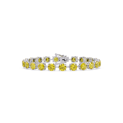 Round citrine yellow colorstone tennis bracelet in white gold