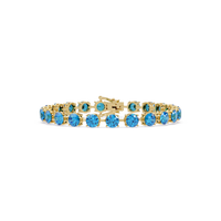 Round aquamarine blue colorstone tennis bracelet in yellow gold