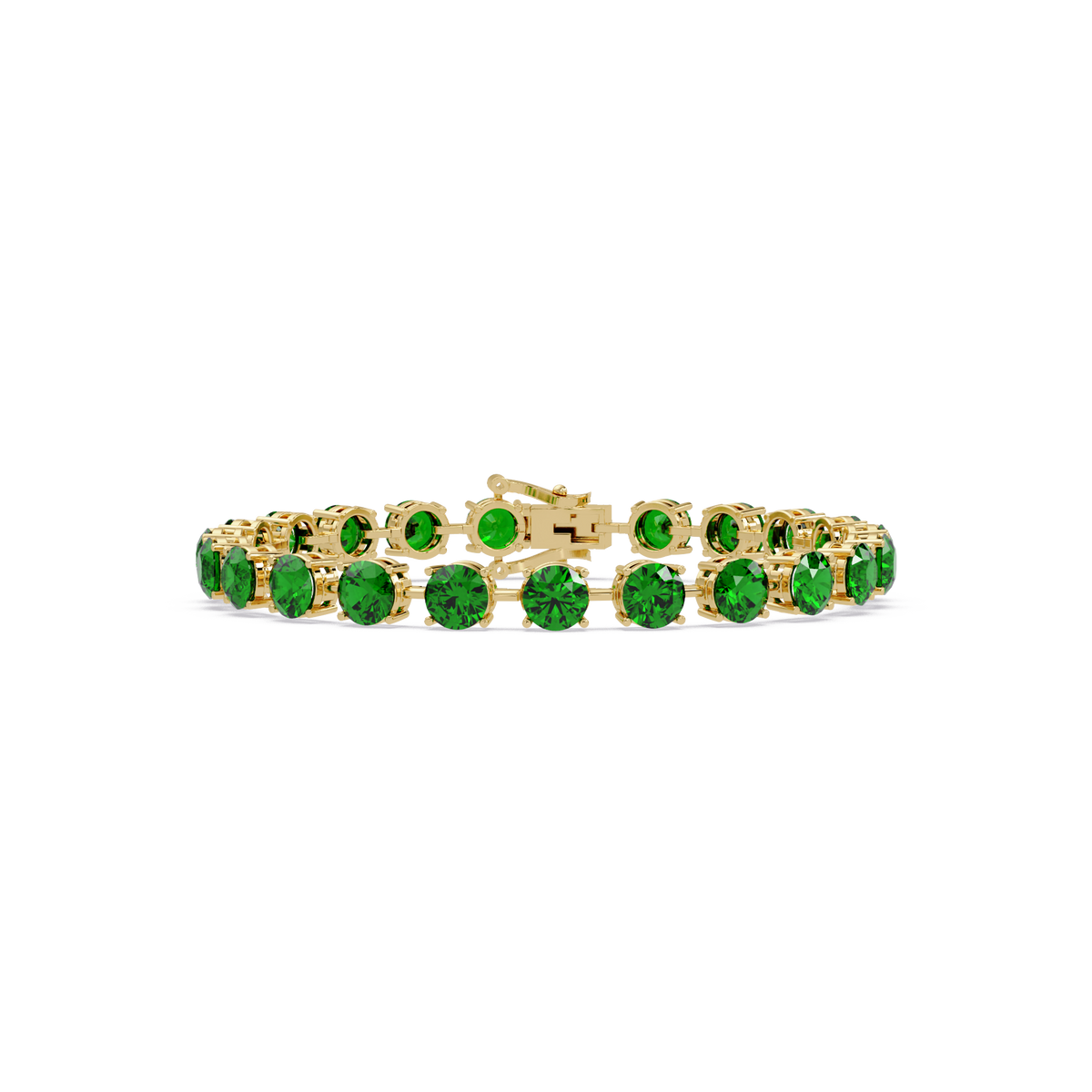 Round emerald green colorstone tennis bracelet in yellow gold