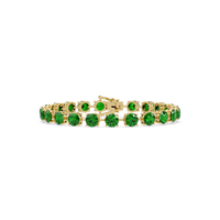 Round emerald green colorstone tennis bracelet in yellow gold