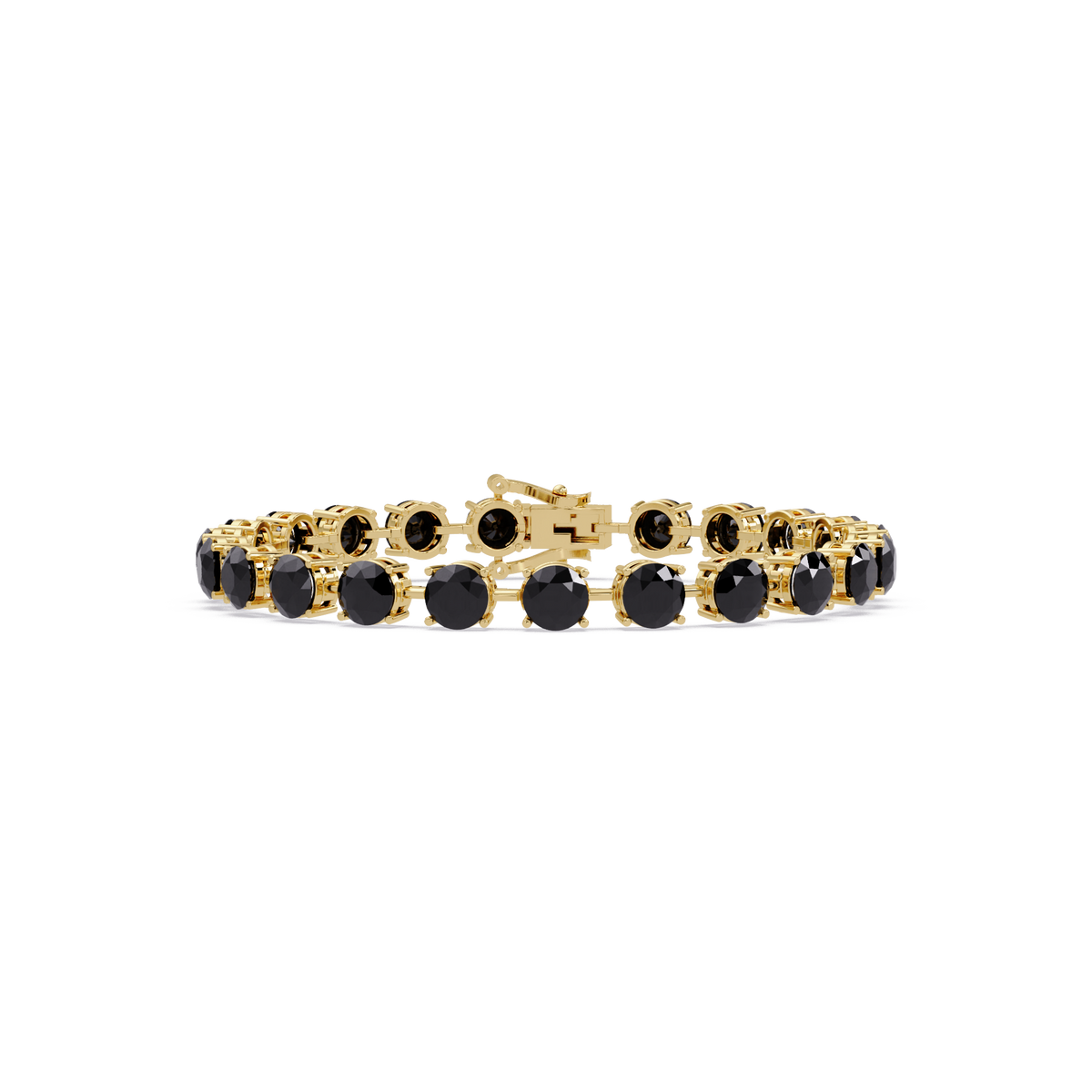Round onyx colorstone tennis bracelet in yellow gold