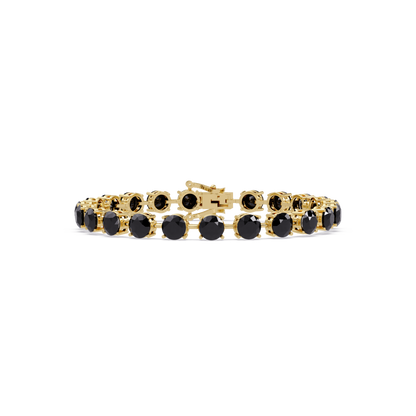 Round onyx colorstone tennis bracelet in yellow gold
