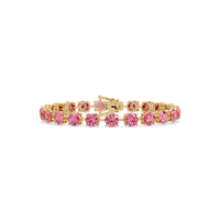 Round tourmaline pink colorstone tennis bracelet in yellow gold