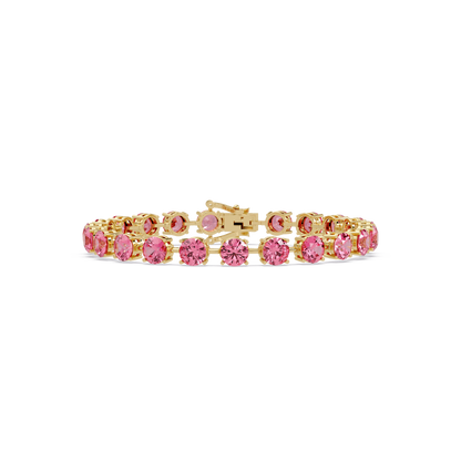 Round tourmaline pink colorstone tennis bracelet in yellow gold