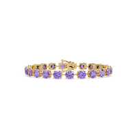 Round amethyst purple colorstone tennis bracelet in yellow gold