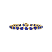 Round sapphire blue colorstone tennis bracelet in yellow gold