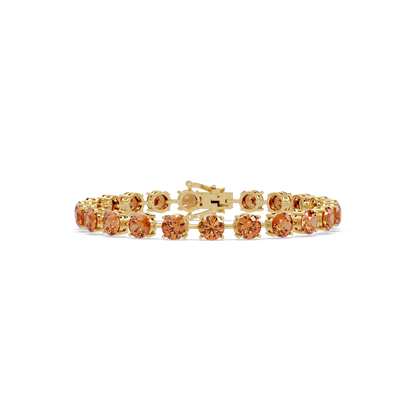 Round champagne topaz colorstone tennis bracelet in yellow gold