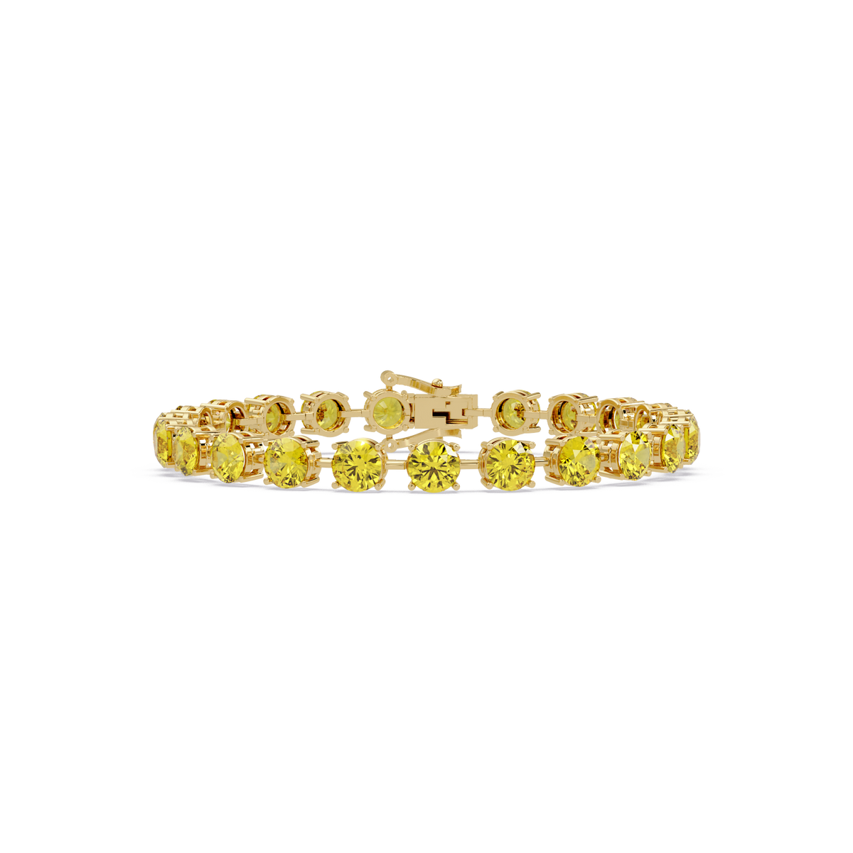 Round citrine yellow colorstone tennis bracelet in yellow gold
