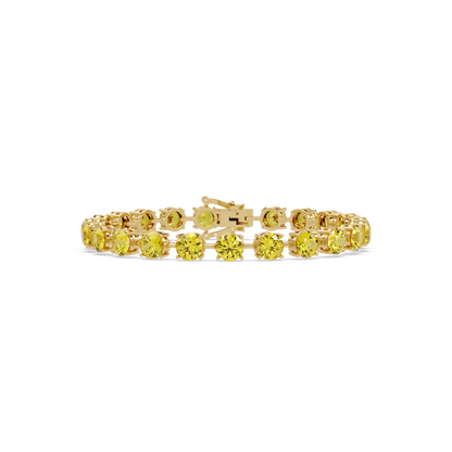 Round citrine yellow colorstone tennis bracelet in yellow gold