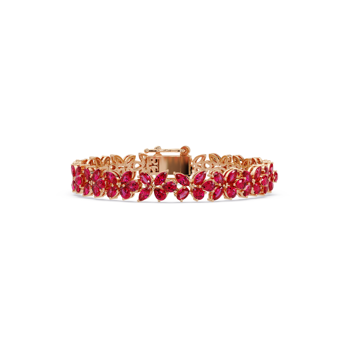 Mixed-shape ruby red colorstone tennis bracelet in rose gold