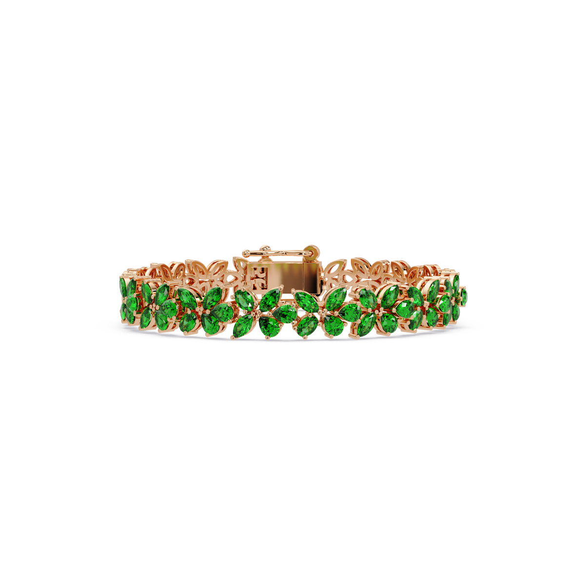 Mixed-shape emerald green colorstone tennis bracelet in rose gold