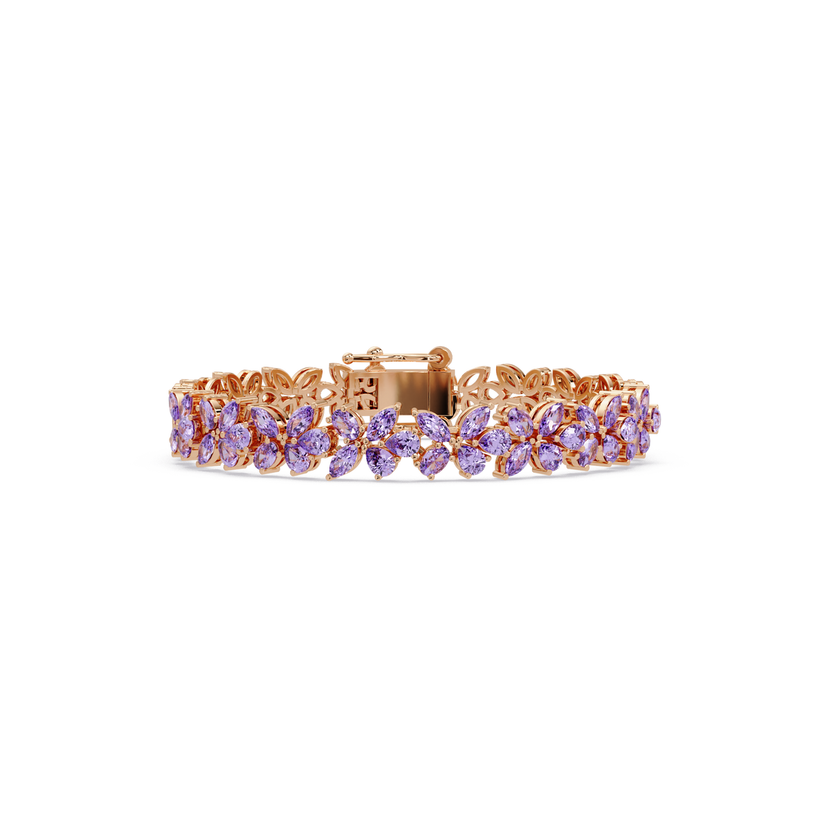 Mixed-shape amethyst purple colorstone tennis bracelet in rose gold