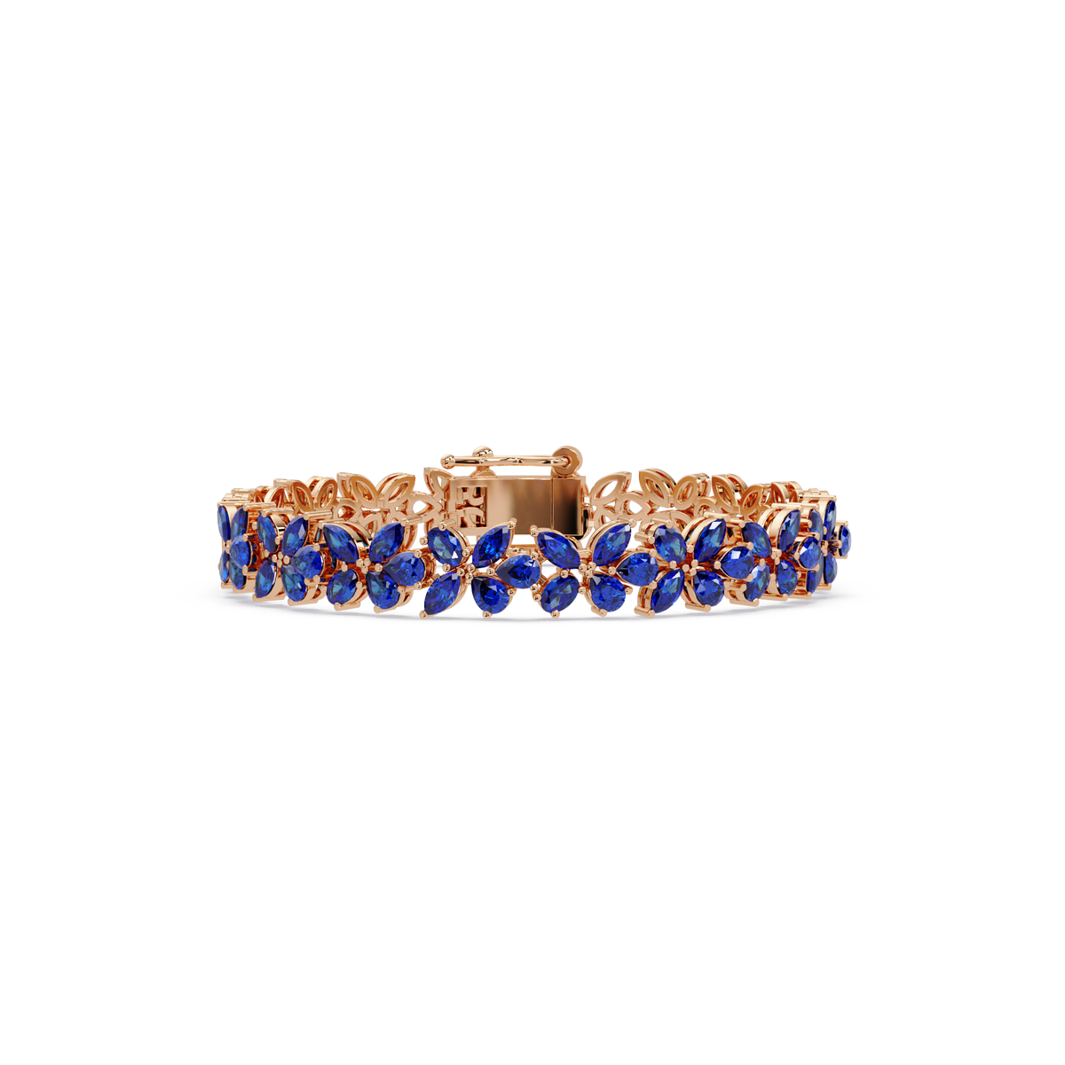 Mixed-shape sapphire blue colorstone tennis bracelet in rose gold