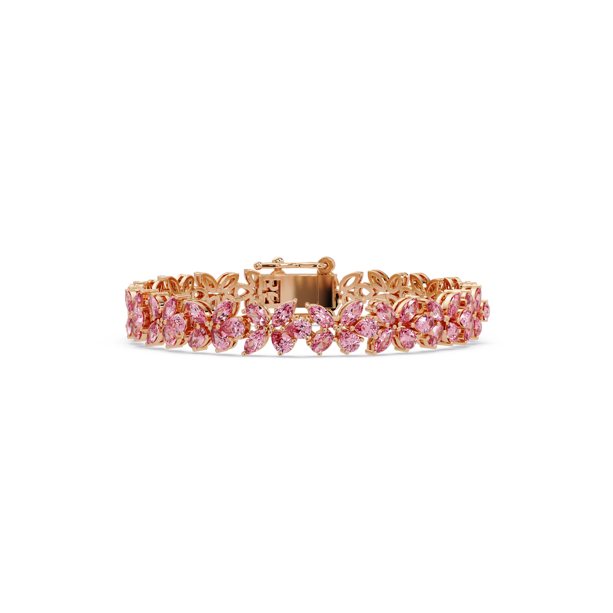 Mixed-shape tourmaline pink colorstone tennis bracelet in rose gold