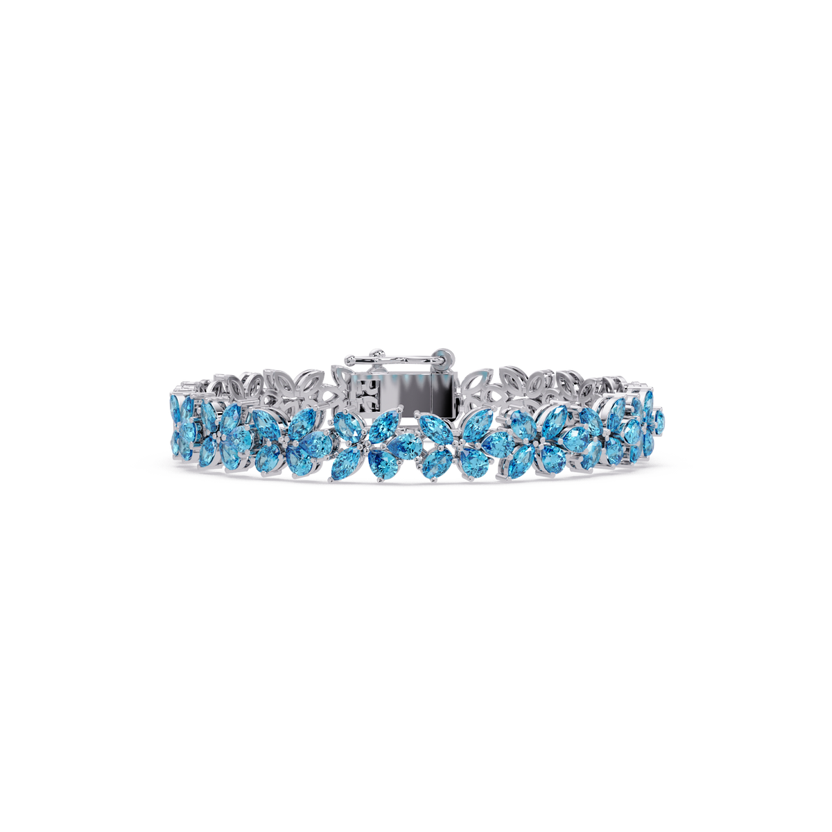 Mixed-shape aquamarine blue colorstone tennis bracelet in white gold