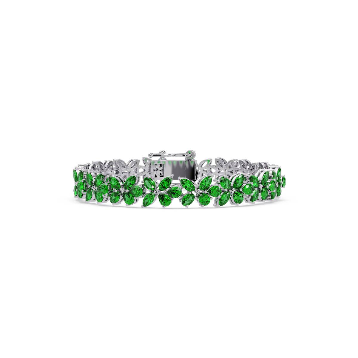 Mixed-shape emerald green colorstone tennis bracelet in white gold