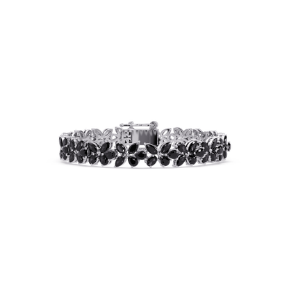 Mixed-shape onyx colorstone tennis bracelet in white gold