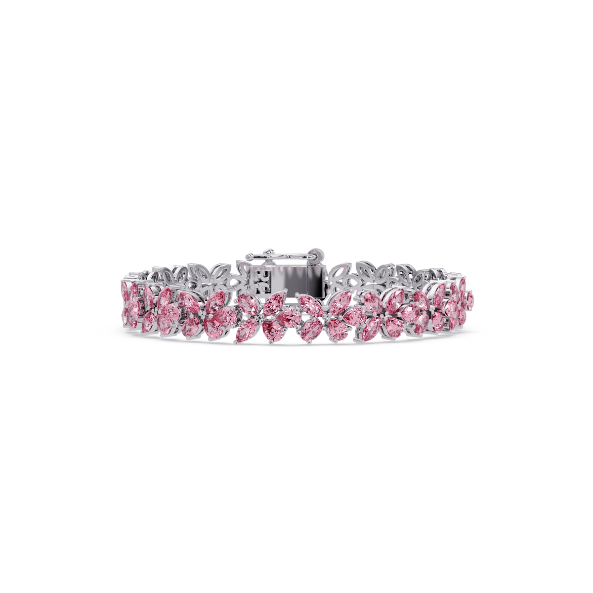 Mixed-shape tourmaline pink colorstone tennis bracelet in white gold