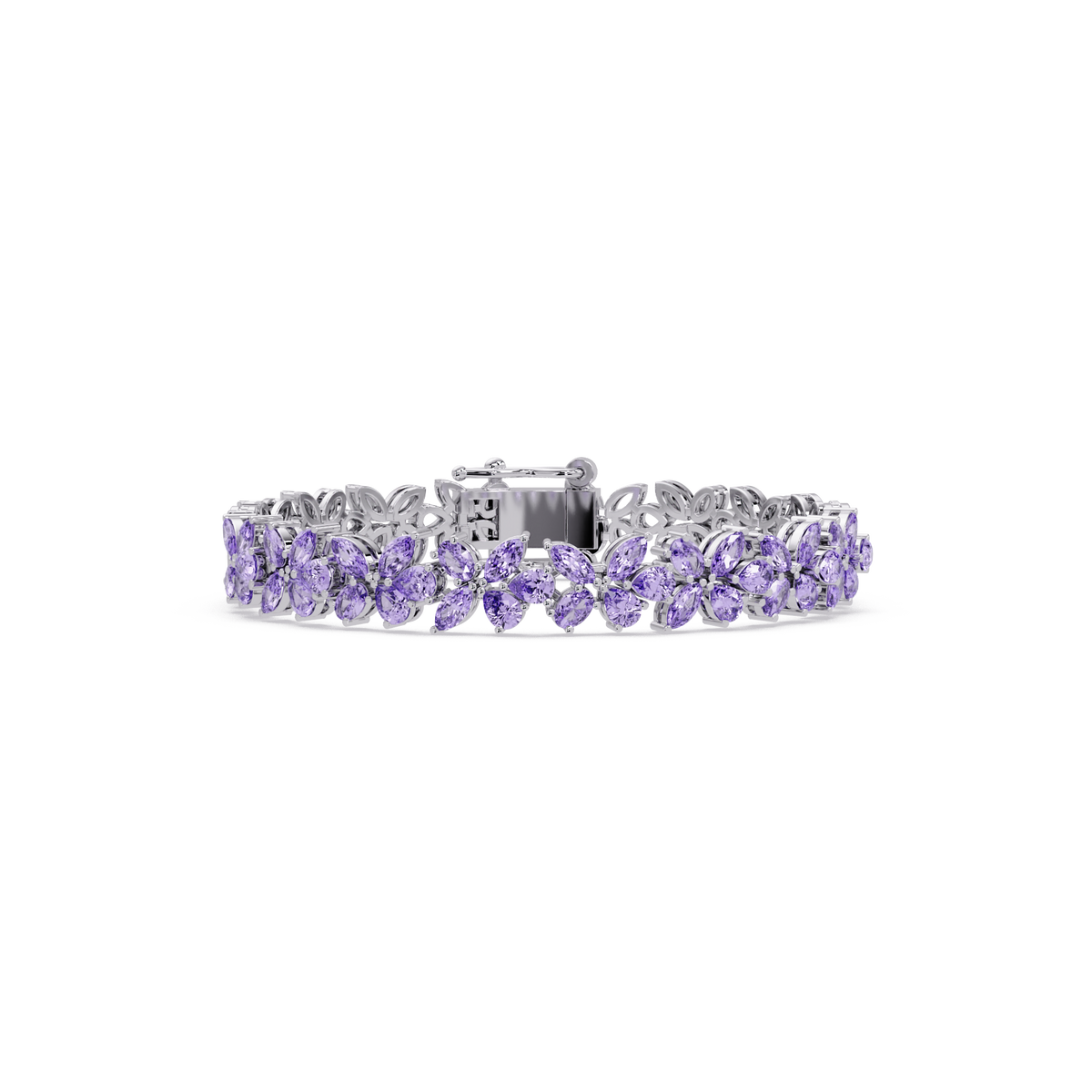 Mixed-shape amethyst purple colorstone tennis bracelet in white gold