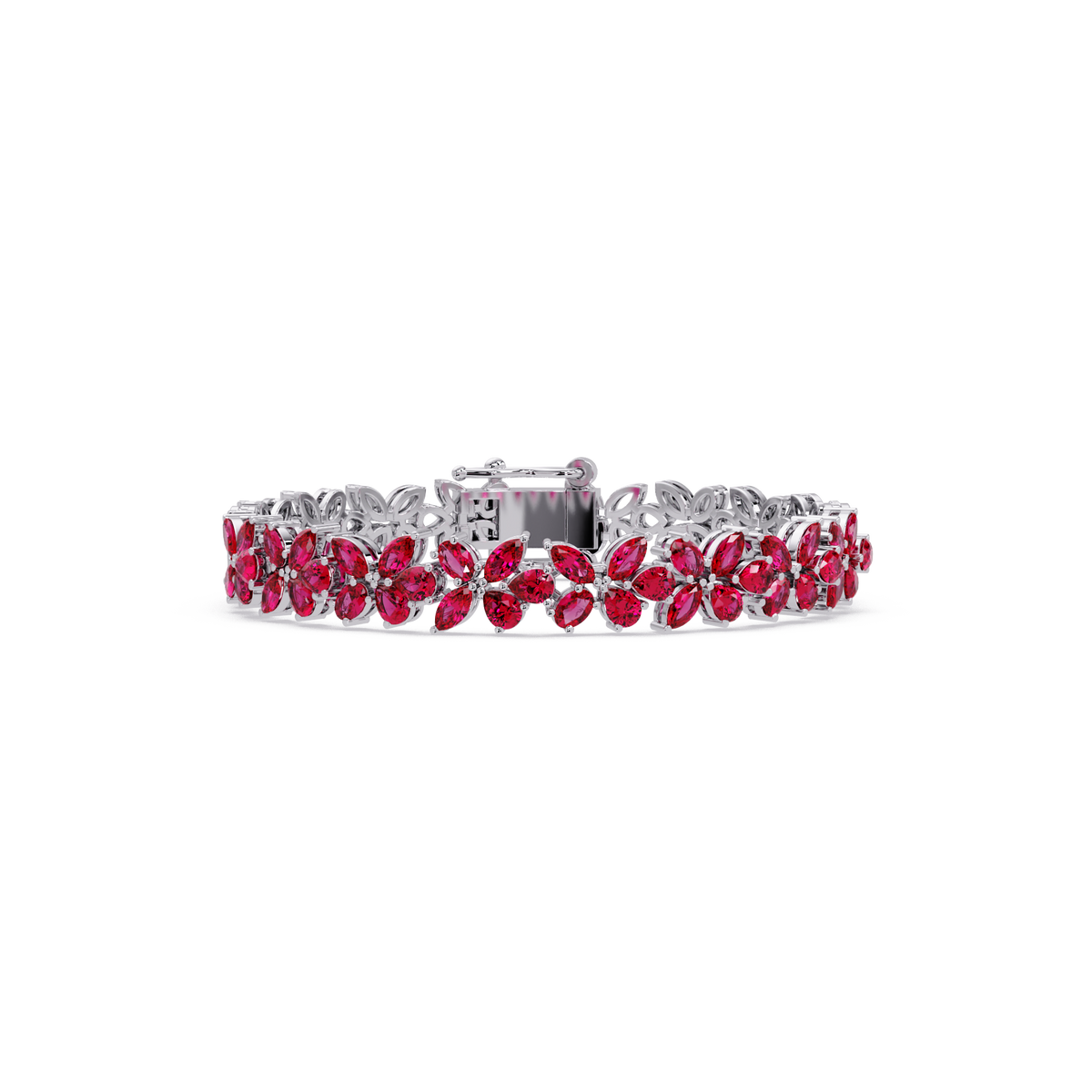 Mixed-shape ruby red colorstone tennis bracelet in white gold