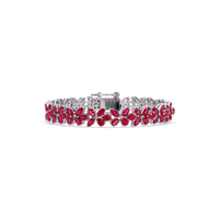 Mixed-shape ruby red colorstone tennis bracelet in white gold