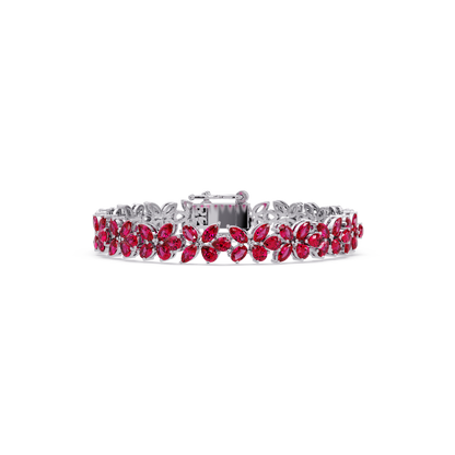 Mixed-shape ruby red colorstone tennis bracelet in white gold