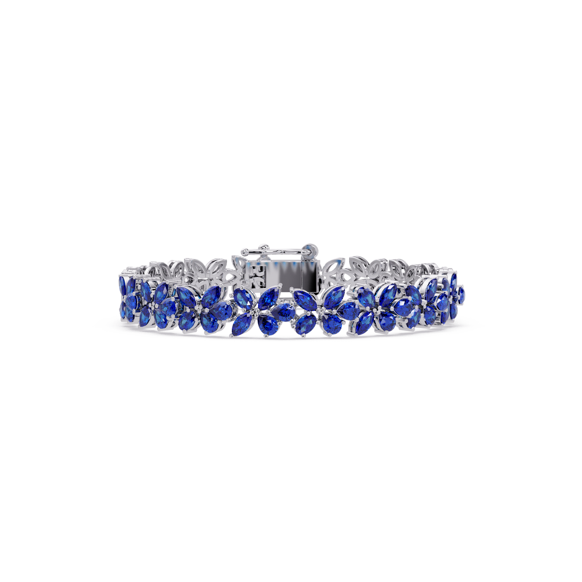 Mixed-shape sapphire blue colorstone tennis bracelet in white gold