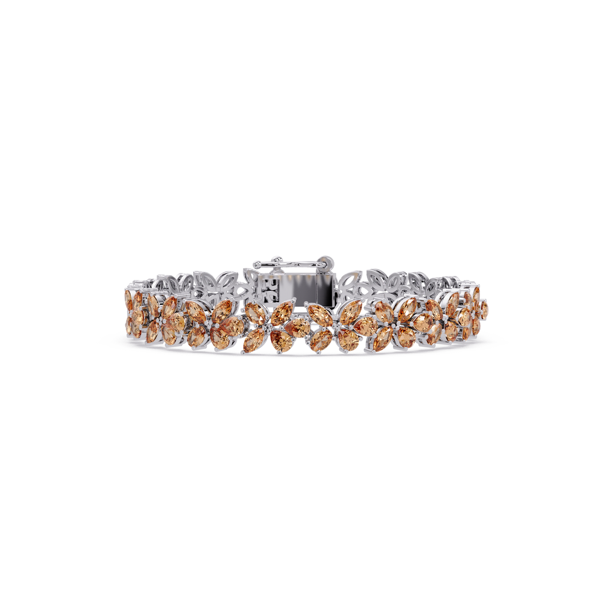 Mixed-shape champagne topaz colorstone tennis bracelet in white gold