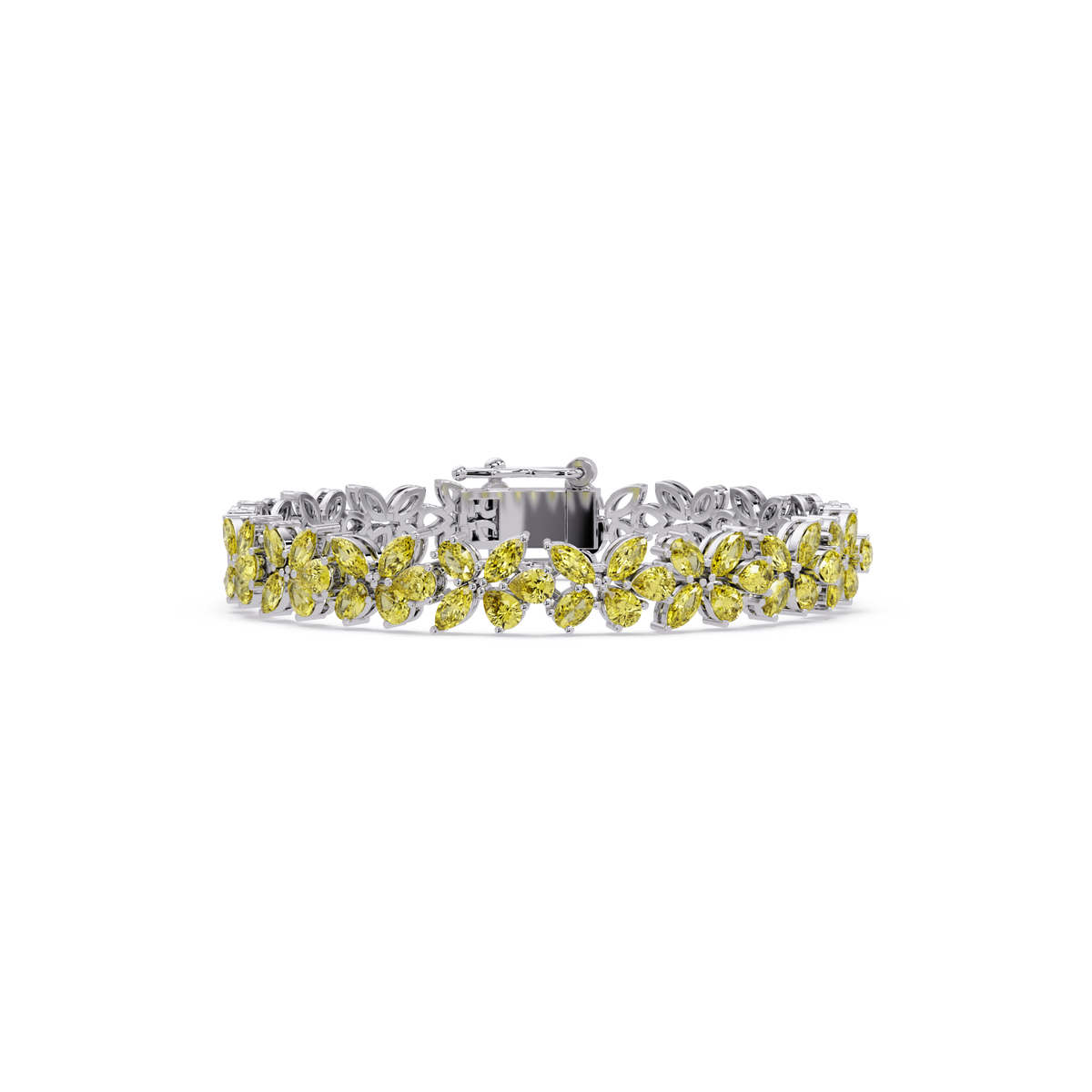 Mixed-shape citrine yellow colorstone tennis bracelet in white gold