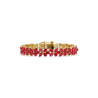 Mixed-shape ruby red colorstone tennis bracelet in yellow gold