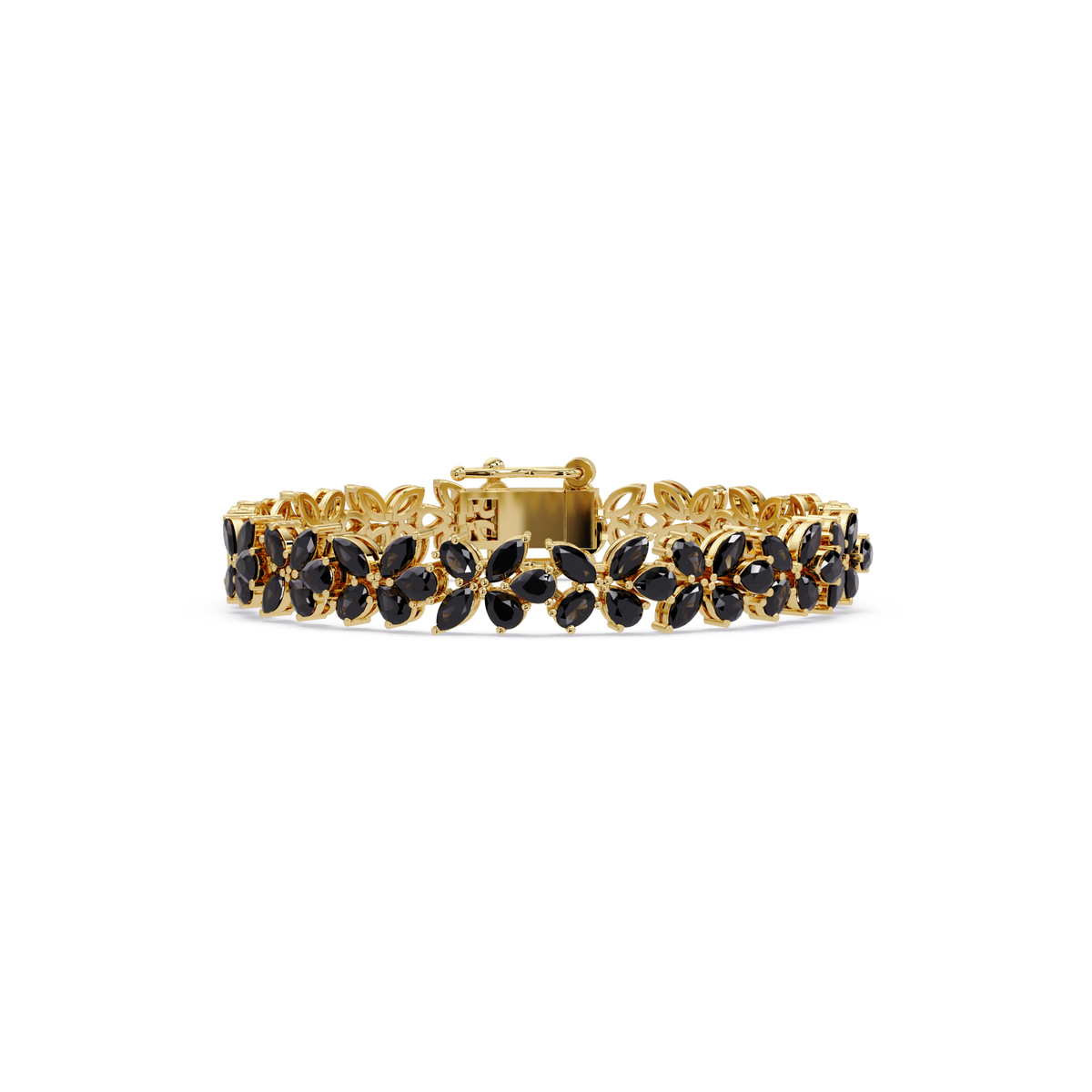 Mixed-shape onyx colorstone tennis bracelet in yellow gold