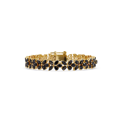 Mixed-shape onyx colorstone tennis bracelet in yellow gold