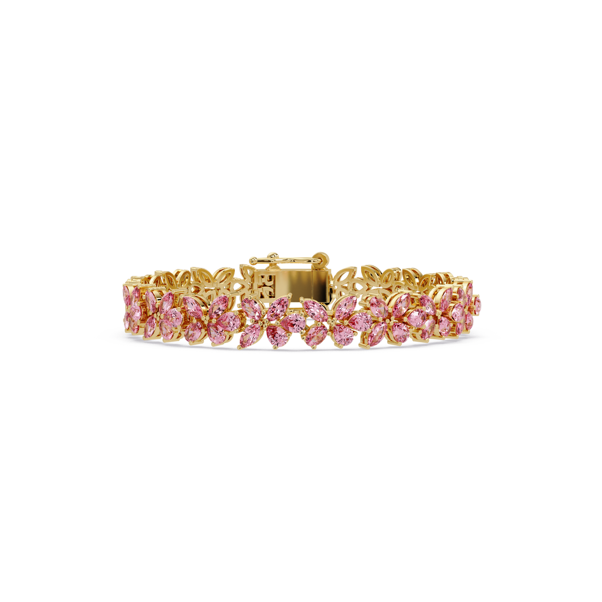 Mixed-shape tourmaline pink colorstone tennis bracelet in yellow gold