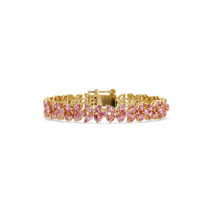 Mixed-shape tourmaline pink colorstone tennis bracelet in yellow gold