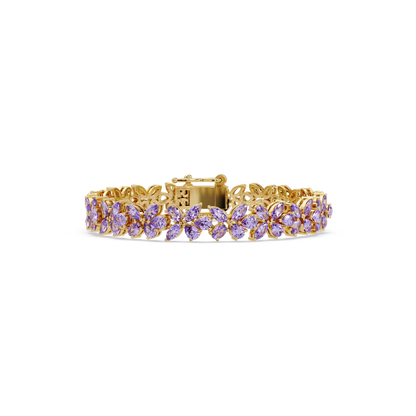Mixed-shape amethyst purple colorstone tennis bracelet in yellow gold