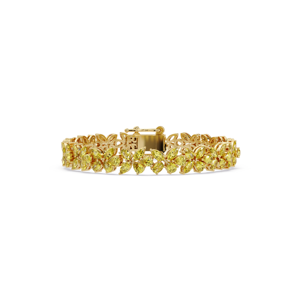 Mixed-shape citrine yellow colorstone tennis bracelet in yellow gold