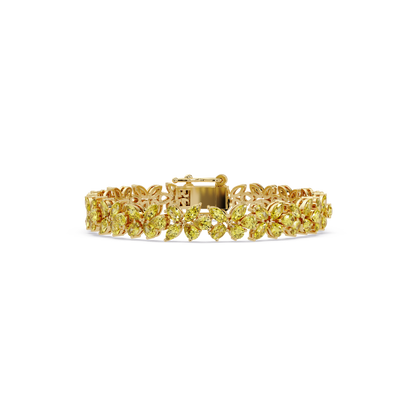 Mixed-shape citrine yellow colorstone tennis bracelet in yellow gold