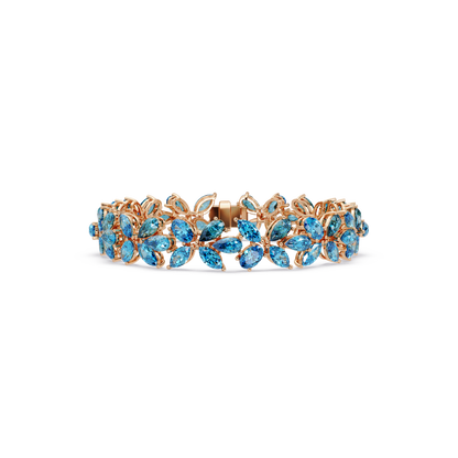 Mixed-shape aquamarine blue colorstone tennis bracelet in rose gold